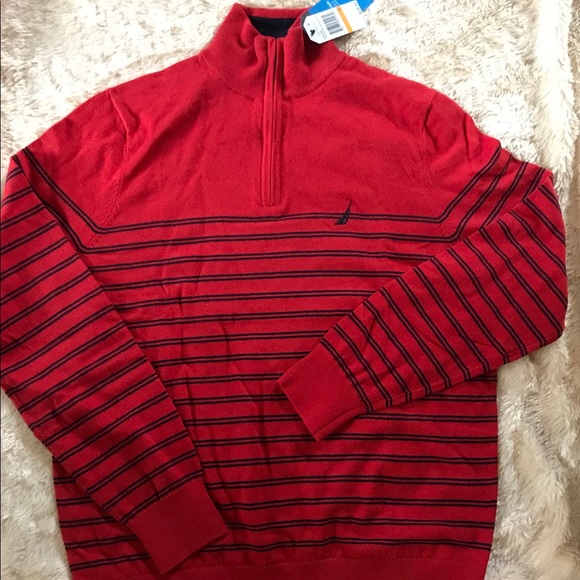 NWT Nautica Red striped Quarte Zip Sweater - Picture 4 of 5